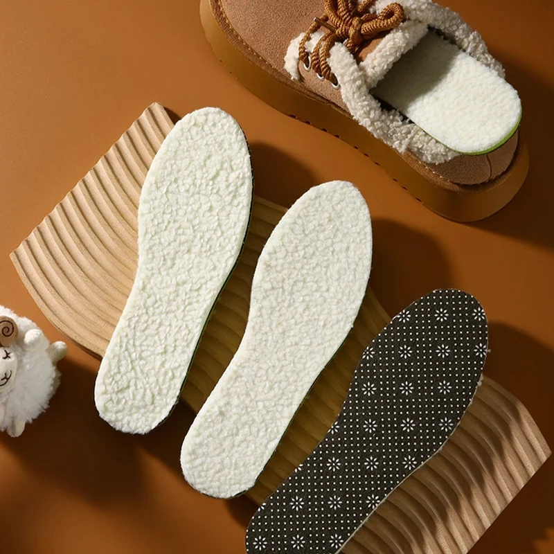 Winter Warm Lambswool Insoles, Thick Thermal Insoles, Shock-Absorbing, Unisex Insoles for Snow Boots and Sports Shoes