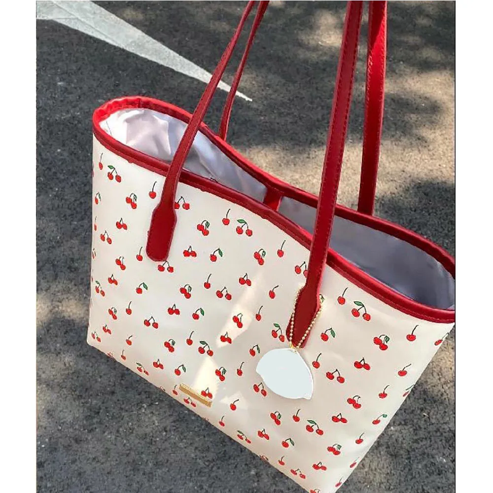 

Fashion Cherry Tote Bag Popular Cute Cartoon Women Shoulder Bag New Trend Large Capacity Commuter Bag Student Laptop Bag Handbag