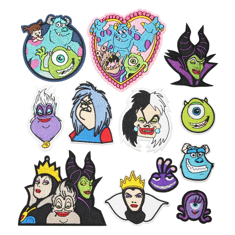 12Pcs Disney Cartoon Anime King Witch Patch For DIY Sew on Child Clothes Hat Ironing Patches Jeans Embroidered Applique decor