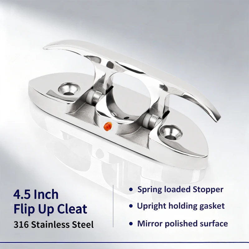 4.5 Inch 316 Stainless Steel Flip-Up Folding Pull-Up Mooring Cleat for Boat Dock Deck Marine Hardware Accessories