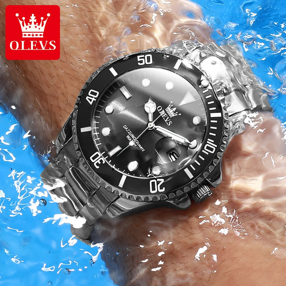 OLEVS-Reloj de acero inoxidable para hombre, cronógrafo de cuarzo, con diseño de fantasma de agua azul, marca superior de lujo