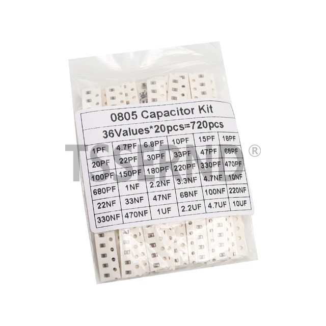 320PCS 720PCS 0603 0805 1206 Zestaw kondensatorów SMD 16/36/50Wartości 1PF - 10UF Zestaw pojemności 100NF 0.1UF 1UF 2.2UF 4.7UF