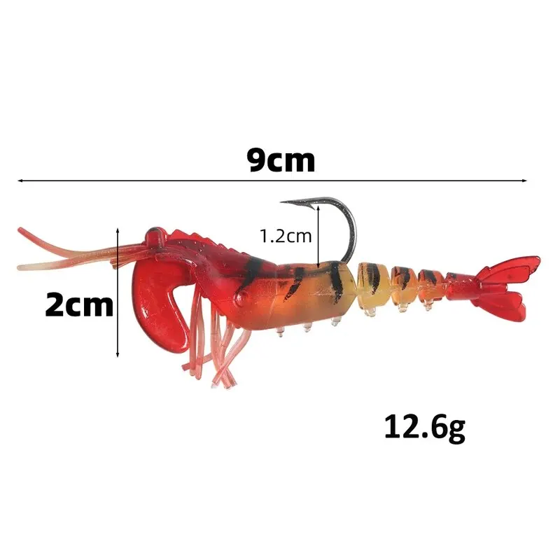 5pcs/box 7CM/12.6g Multinode Five Sections Fishing Shrimp Prawn Lures Bream Baits Craws Luminous Prawns River Lure