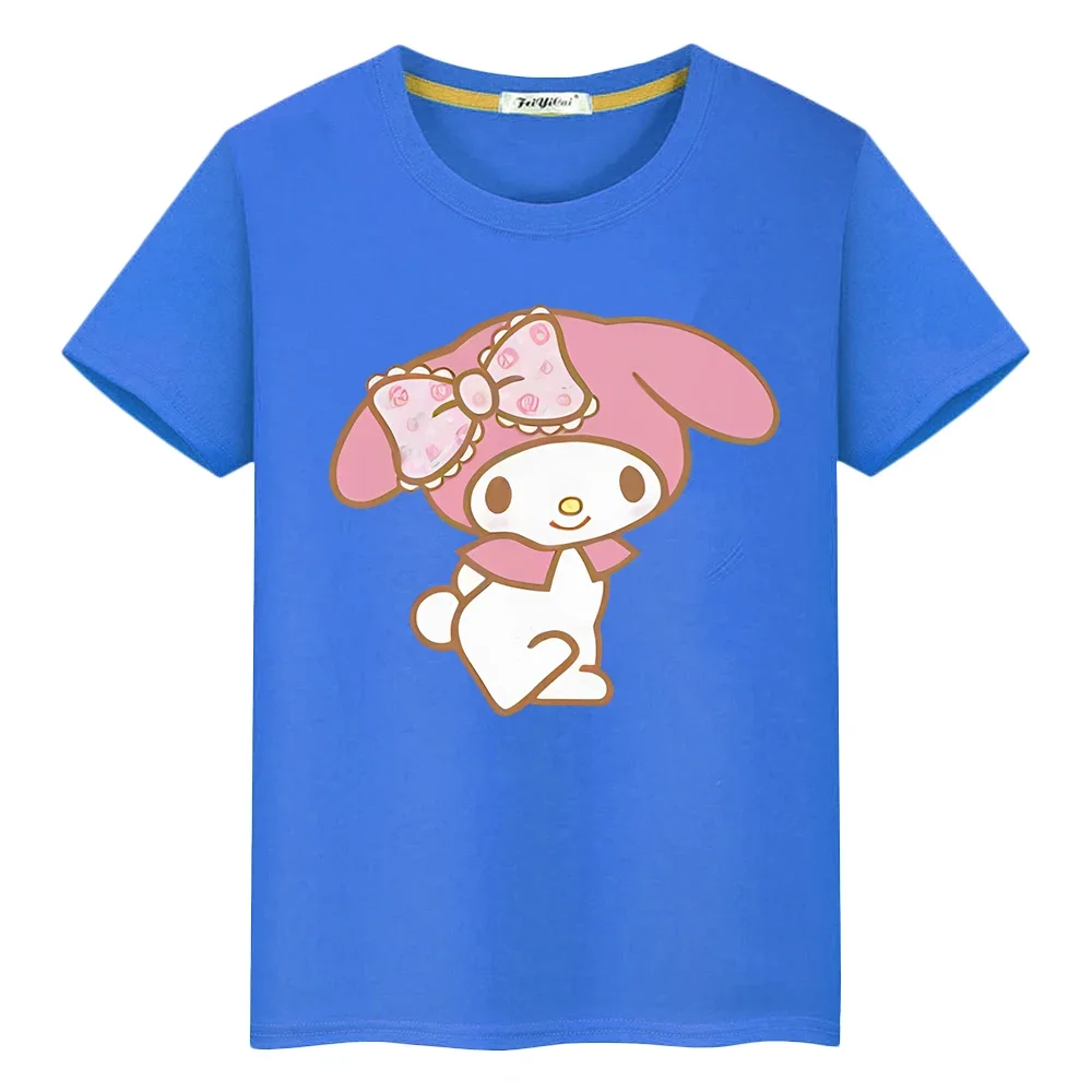 

Sanrio Kawaii 100%Cotton Short T-shirt boy clothe Anime Tees pride tshirt Melody Print Cute Tops y2k one piece kids clothes girl