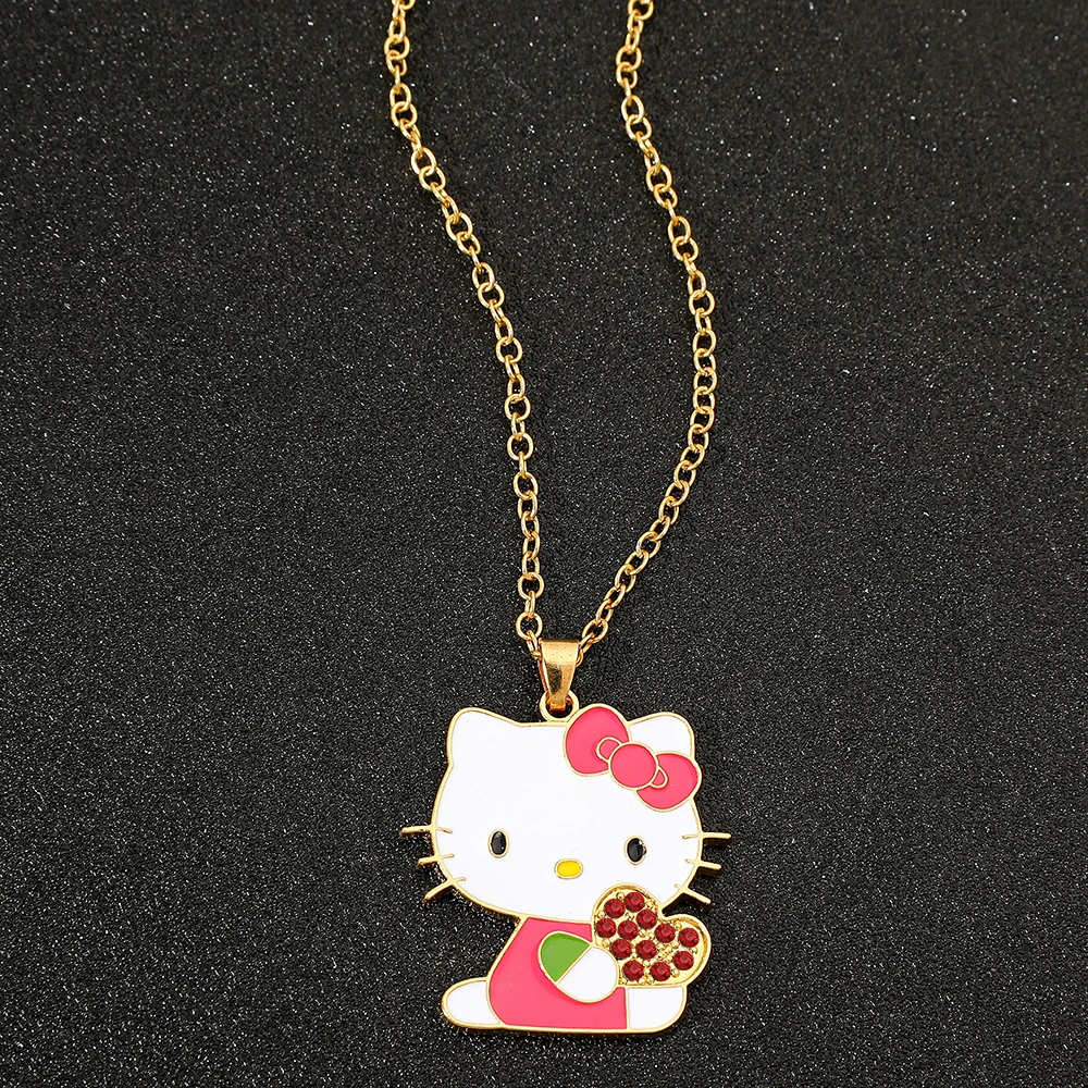 Sanrio Cute Hello Kitty Metal Pendant Necklace Collarbone Chain Anime Surrounding Hello Kitty Necklace Exquisite Decorations