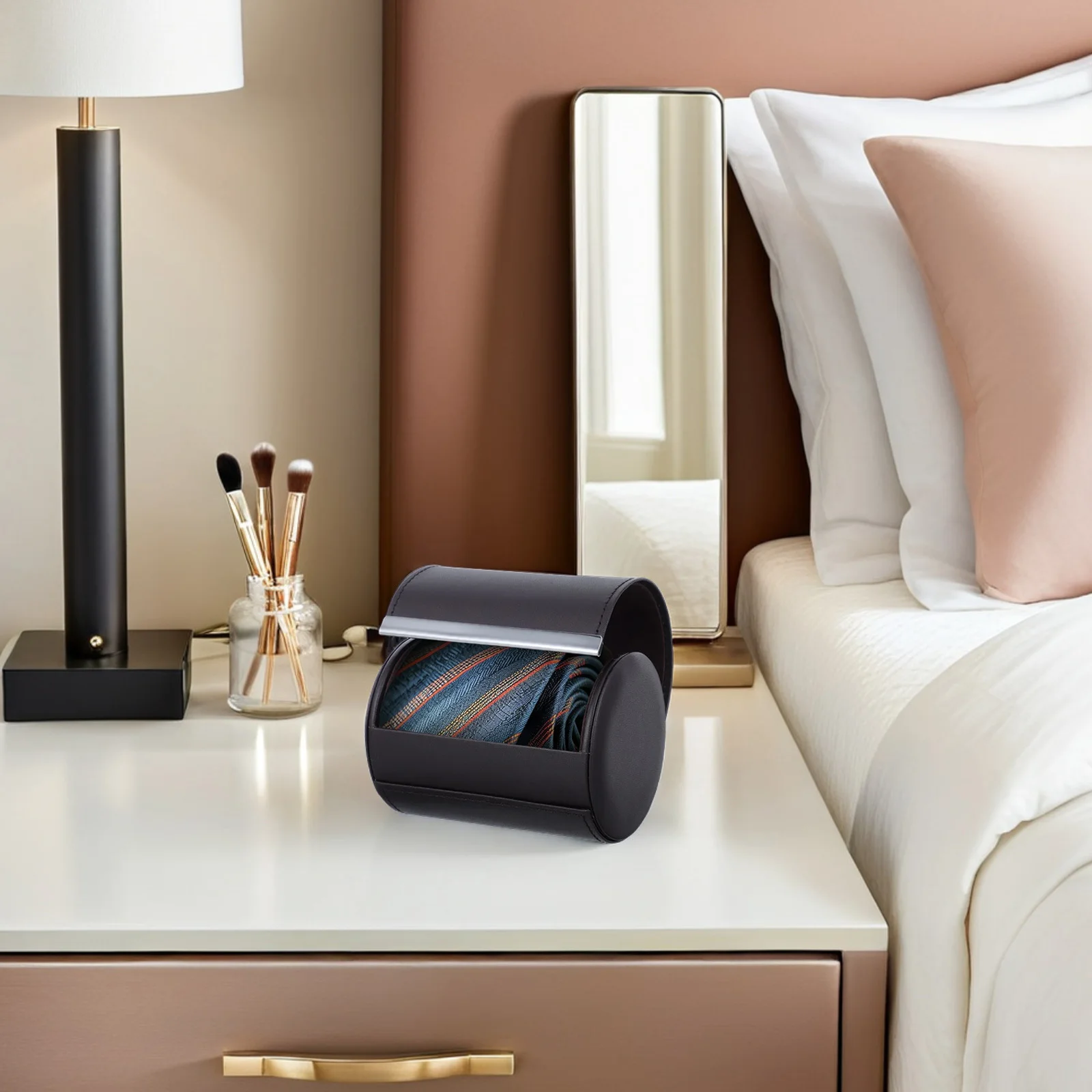 ربطة عنق مستديرة حقيبة سفر لربطة العنق اسطوانة حقيبة سفر لربطة العنق ربطة القوس فيونكة تخزين منظم مضاد للتجاعيد