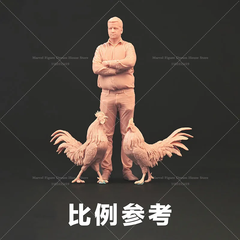 Miniaturowe figurki w skali 1/35 1/18, symulowane modele zwierząt, drobiu gospodarskiego, kogut, niepomalowane, pomarańczowo-szare, dawne figurki mini.