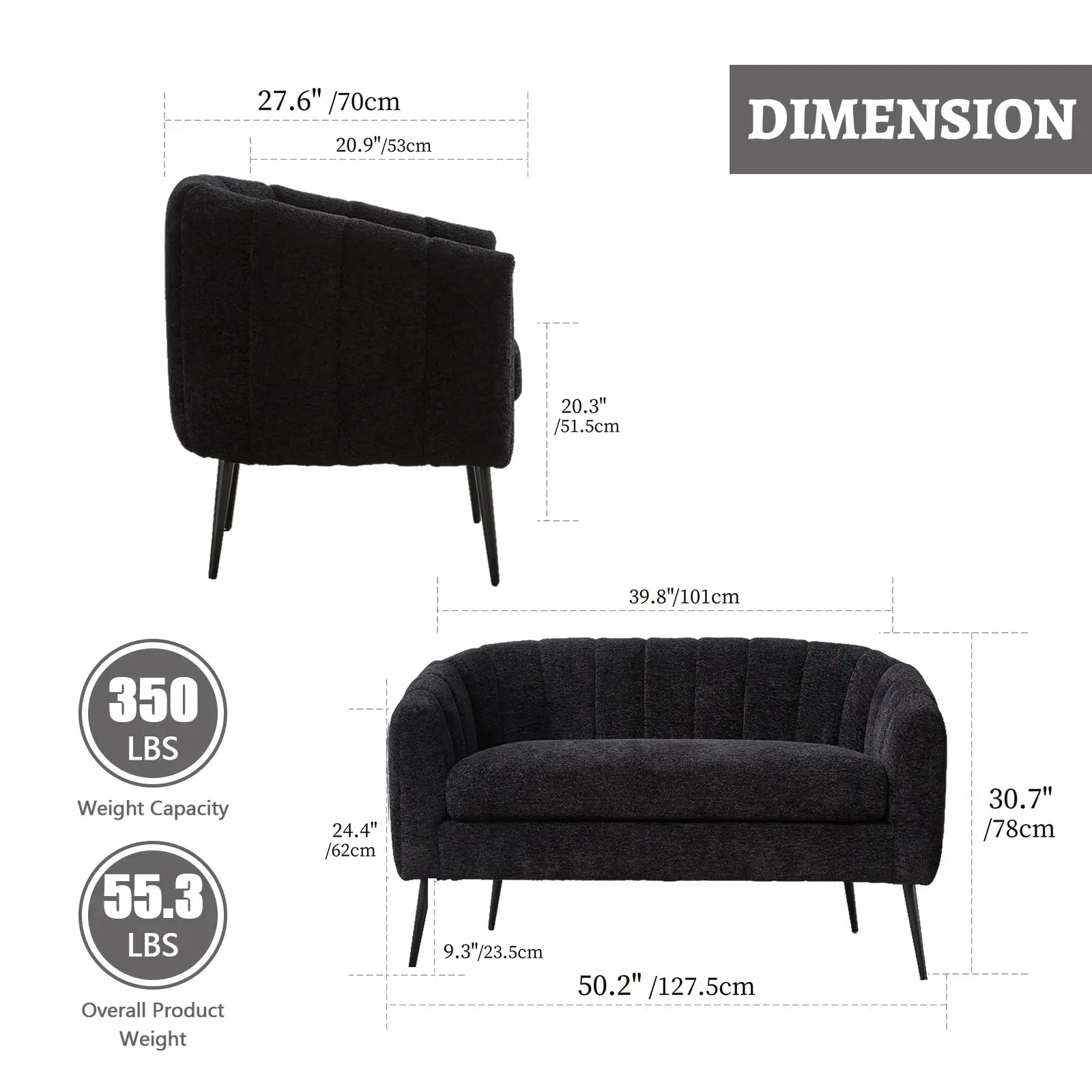 50.2'' Loveseat Sofa, Modern Sherpa Boucle 2-Seater Sofa with Metal Legs, Comfy Upholstered Small Accent Couch for