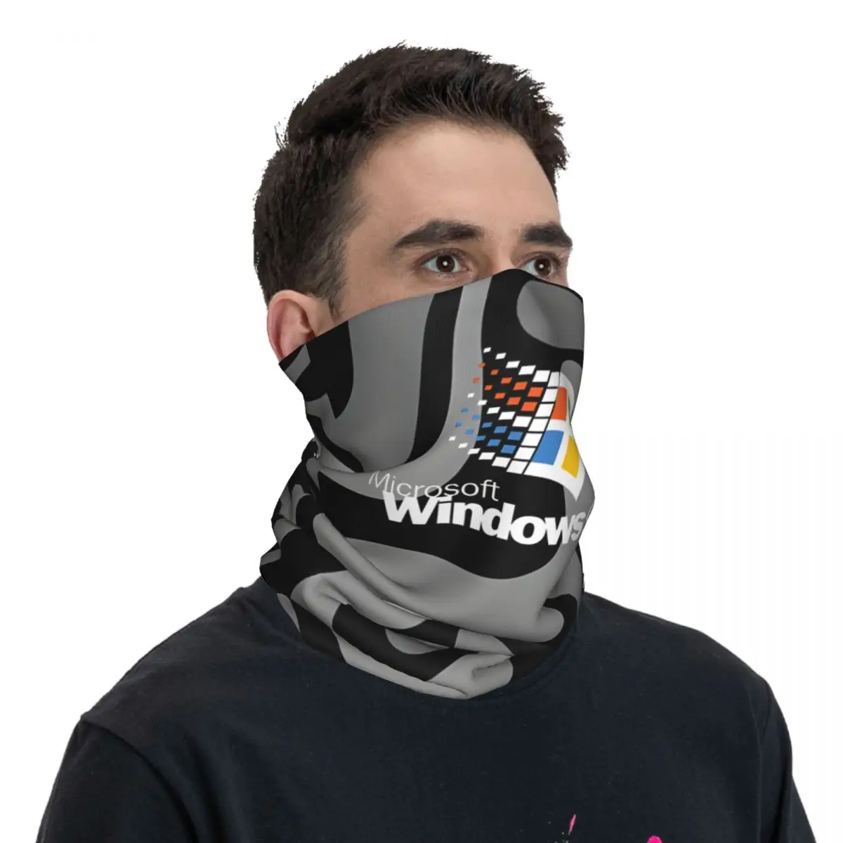 Windows 95 Man White Black Background Bandana Neck Cover Printed Motorcycle Club Linux Face Scarf Running Unisex Adult Washable image 6