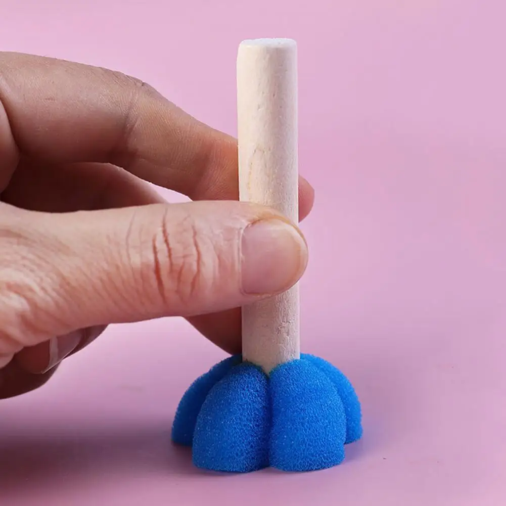 แสตมป์ฟองน้ำคุณภาพสูงที่ไม้แสตมป์ฟองน้ำชุดแปรงโฟมสำหรับวาดภาพเด็กอเนกประสงค์ด้ามจับไม้