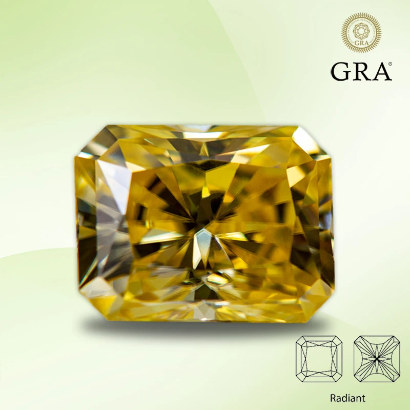 Moissanite Stone Radiant Cut Lemon Yellow Color Lab Synthetic Created Heat Diamond for Charms Women Jewelry with GRA Certificate