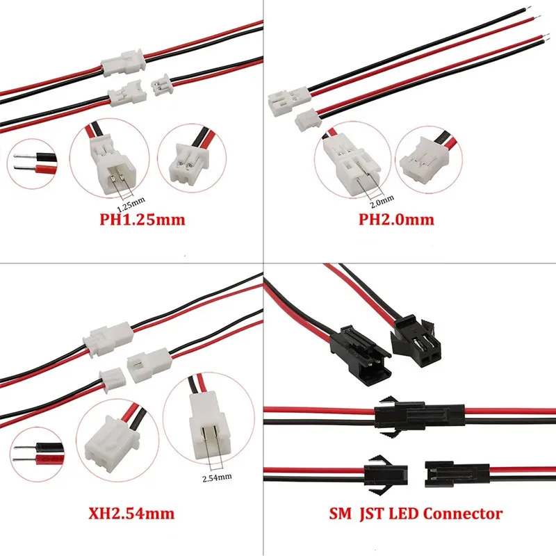 5Pair 2P 3 4Pin JST1.25mm PH 2.0mm XH 2.54mm SM2.5 JST Male Plug Female Jack Socket DIY Electrical Wire Terminal Cable Connector