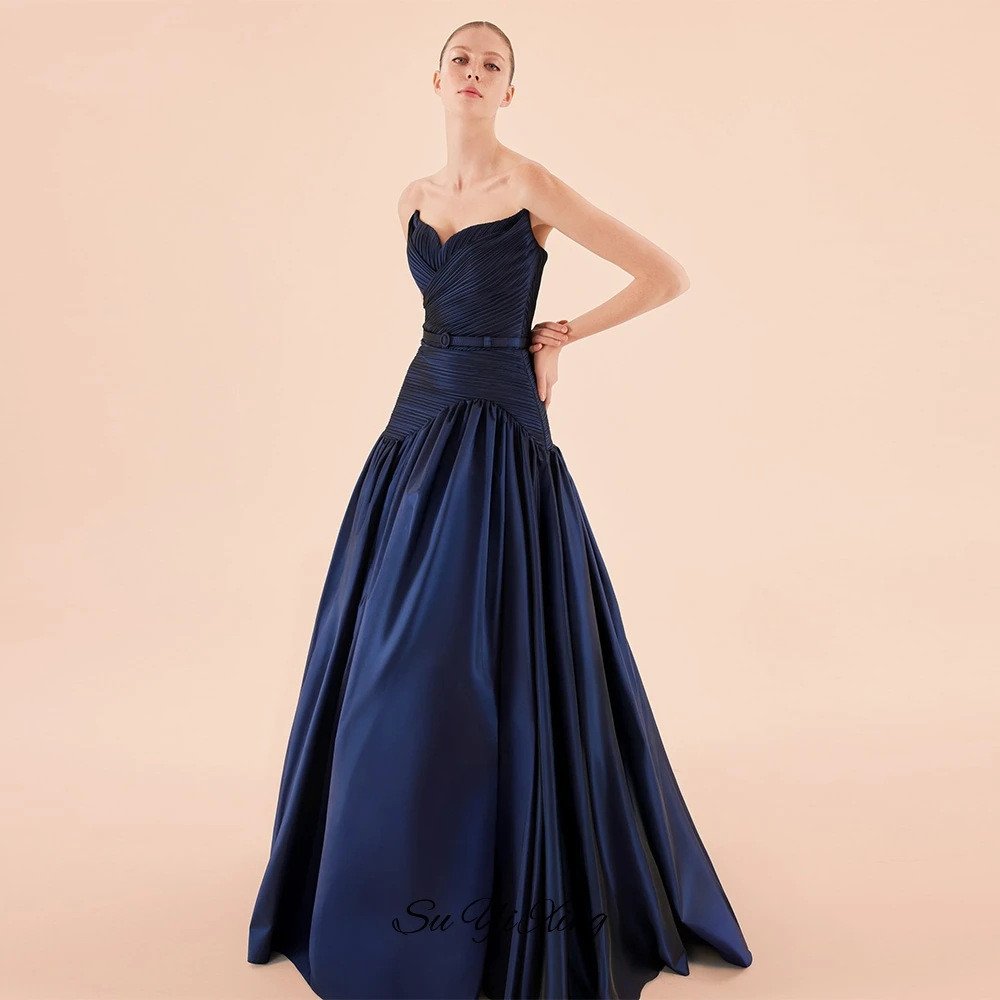 Customized Temperament  Blue Jersey Homecoming Dress Elegant Ruched Strapless Belt(Sashes) Mermaid Zipper Back Robe de soirée