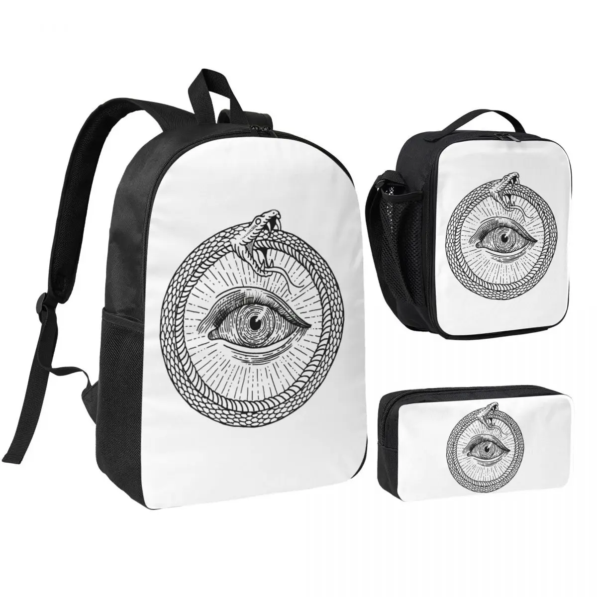 Esoteric Illustration Of Ouroboros Snake Backpack Student BookBag School Bag Shoulder Bags 3ps Insulated Lunch Bag Pencil Case