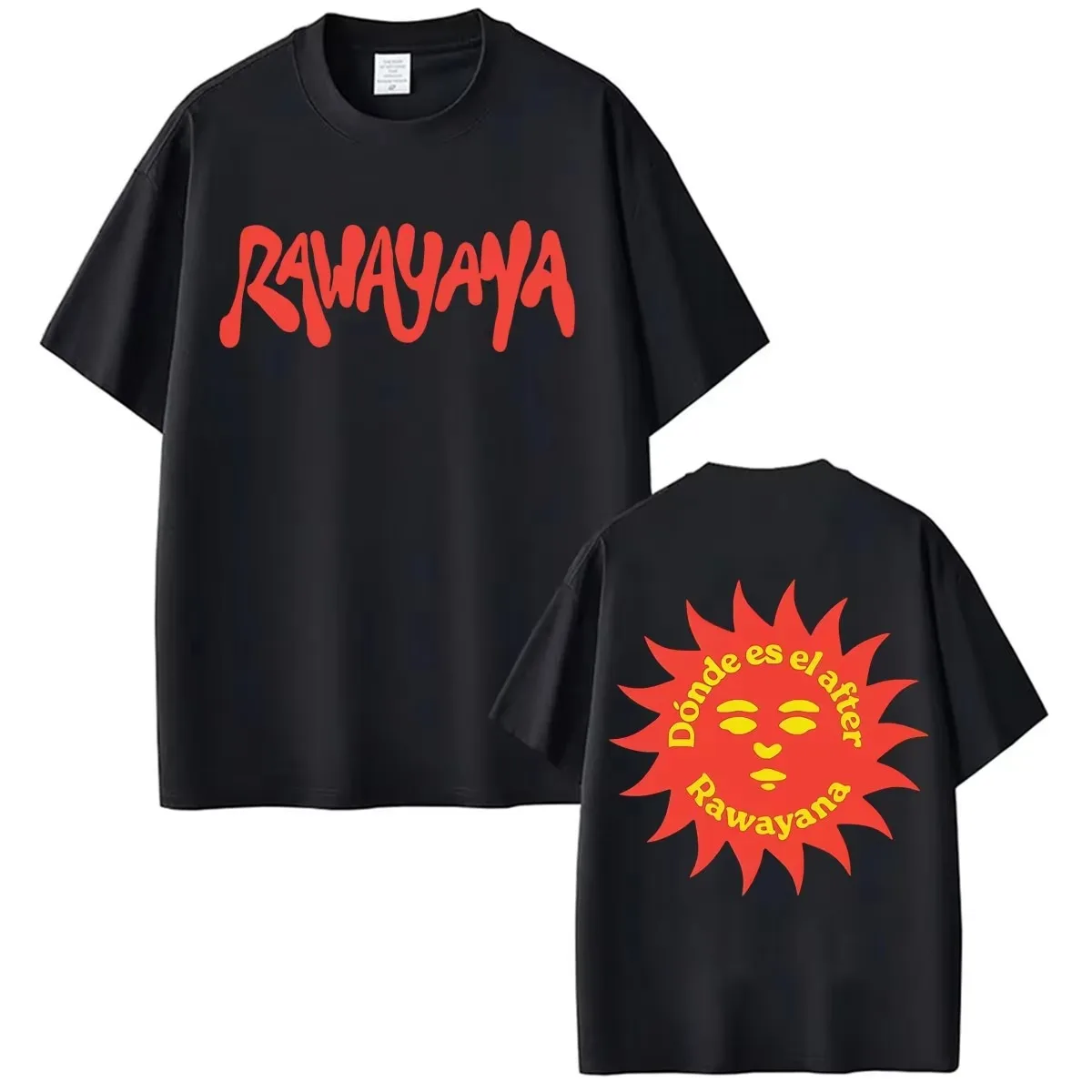 Rawayana ¿Dónde Es El After? Twin Sun Doodles Graphic T-Shirt Cotton Men Women Streetwear Tee