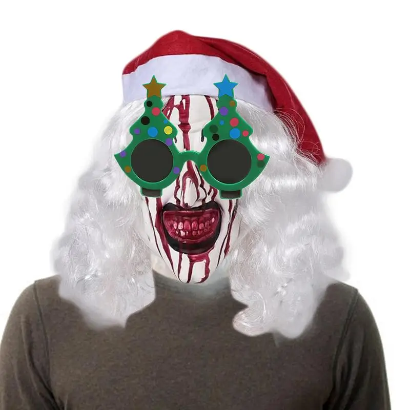 horror Fantasia Santa Claus Art Clown Mask Cosplay Christmas Masque Headgear Bloodstained Costume Props With Glasses