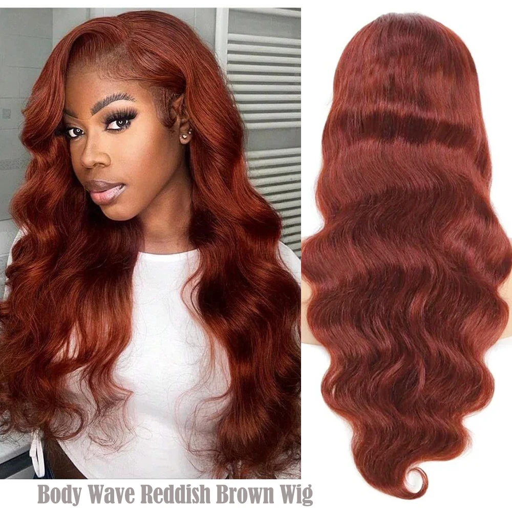

Reddish Brown Lace Front Wig 13X4 Body Wave Lace Frontal Wigs Human Hair Pre Plucked 33# Colored Red Wig 180% Density for Women