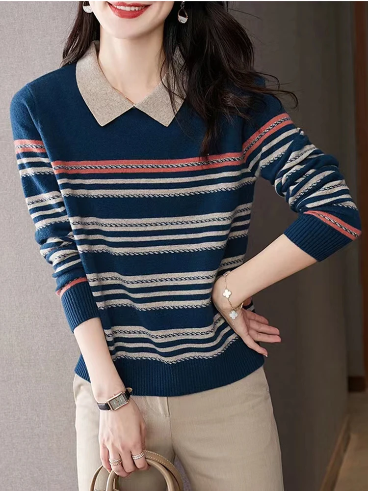 Korean Fashion Sweaters For Women Long Sleeve Knitted Tops Casual Striped Pullovers Sweater 2023 Autumn Winter Womens Clothing