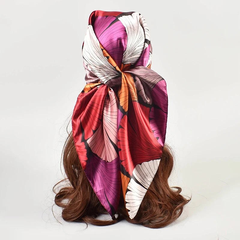 90*90cm Fashion Scarves Women Shawl Print Silk Satin Hijab Female Bandana Luxury Brand Square Ladies Bandanna Foulard muffler