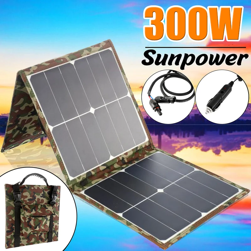 Imagem -02 - Carregador de Bateria Portátil Dobrável do Painel Solar Banco de Energia Solar para Telefone Acampamento ao ar Livre Caminhadas Ciclismo 300w 18v 5v Usb