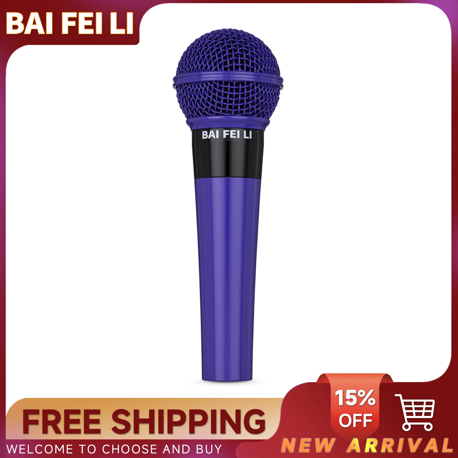 BAIFEILI D3000 Cardioid Dynamic Microphone for Stage Singing Professional Wired Microphone for Karaoke Recording Vocal (Purple)