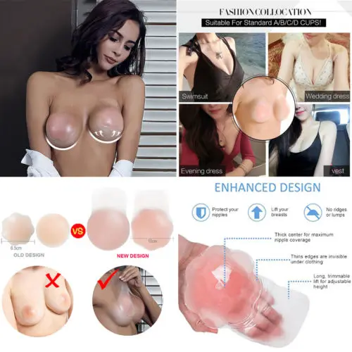 Capa de silicone para mamilos, sutiã adesivo invisível, pastoso para mulheres, pétalas de peito, reutilizáveis, sem alças