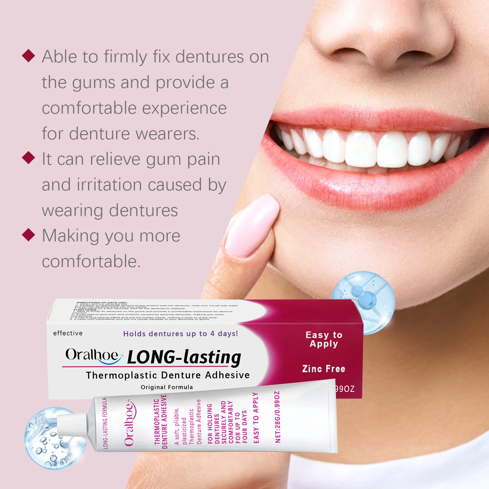 Denture Adhesive Cream Strong Long‑Lasting Hold False Teeth Fixing Glue Secure Bond for Full & Partial Dentures Oral Care
