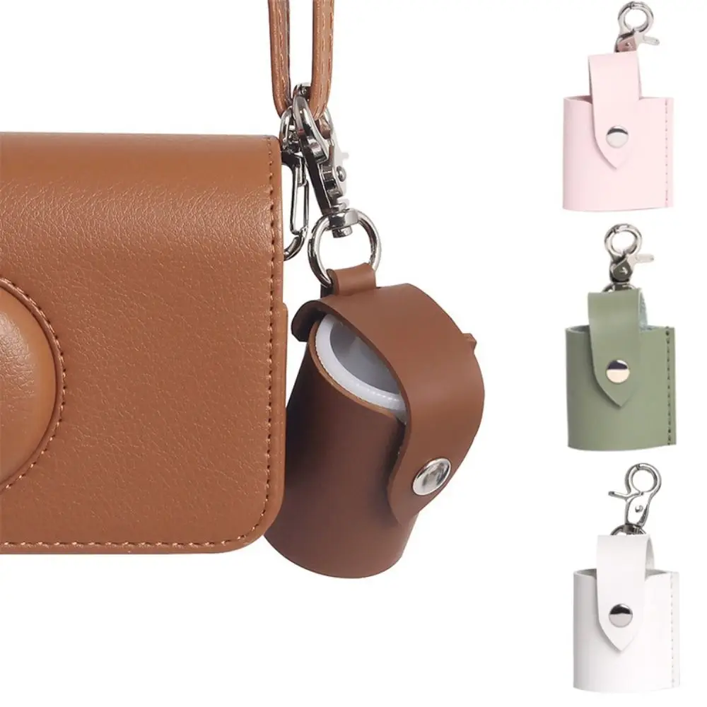 Creative PU Leather Storage Bag Mini Solid Color Backpack Hanger with Button Portable Keychain for 135 Film Cassette