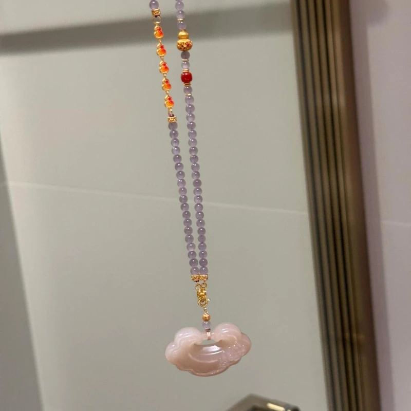 Дымовое фиолетовое ожерелье с замком Ruyi, новая китайская подвеска Xiangyun с кисточкой, белая модная шерстяная цепочка в стиле ретро