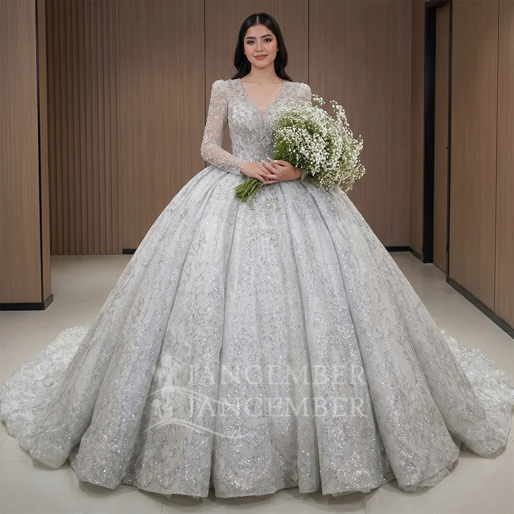 

Organza Customzied Romantic Ball Gown High-Neck 2026 Wedding Dress Long Sleeves Backless Court Train Bride vestidos de novia bod