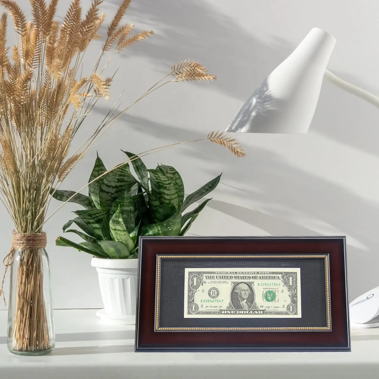 Mahogany Dollar Bill Frame With Bla Mat Or Display 4X9 Picture Without Mat,Real Glass,2 Pack
