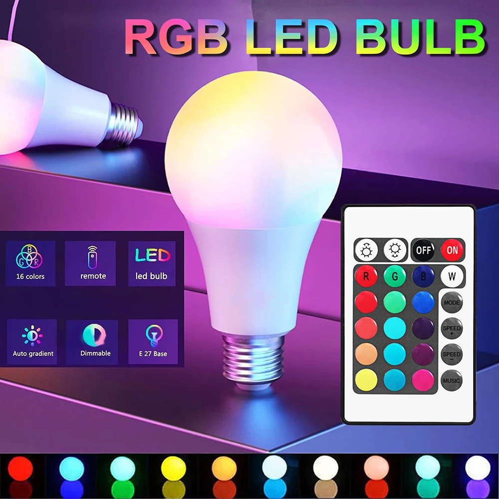 16 ألوان RGB لمبة LED متعدد الألوان لمبة E27 220 فولت الإضاءة المنزلية عكس الضوء 24 مفتاح التحكم عن بعد مصباح ذكي مصباح لتهيئة الجو