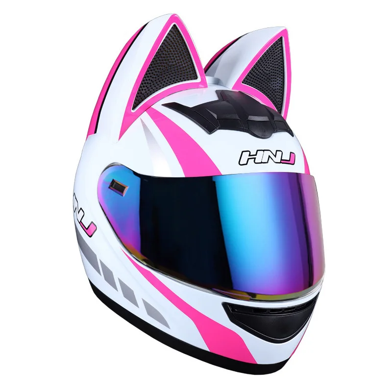 

Woman Motorcycle Helmet with Cat Ear Full Face Helmet Fashion Moped Motocross Full Helmet for Men Four Seasons Cascos Para Motos