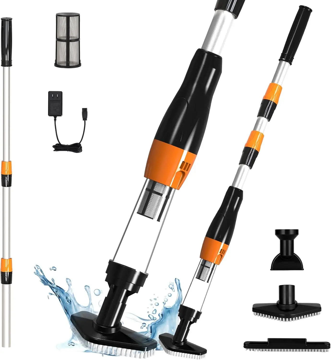 

4-in-1 Cordless Pool Vacuum for Spa Hot Tub, 90 Min Runtime, 12 GPM Suction in Black Orange