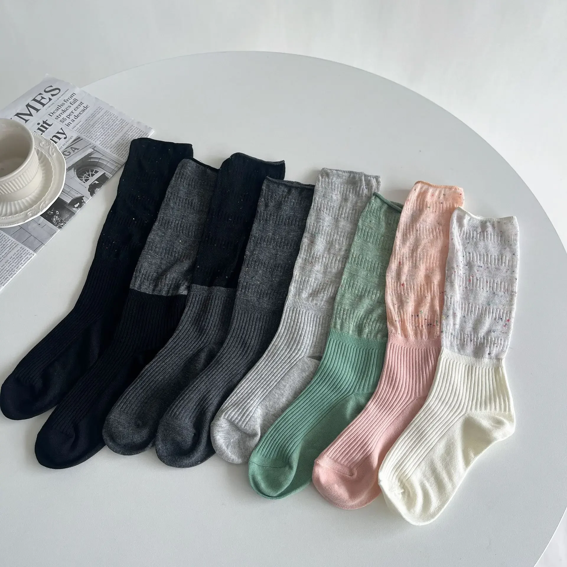 Solid Color Loose Long Socks Cotton Thin Breathable Middle Tube Socks Multicolor Polka Dot JK Girls Lolita Kawaii Cute Socks Sox