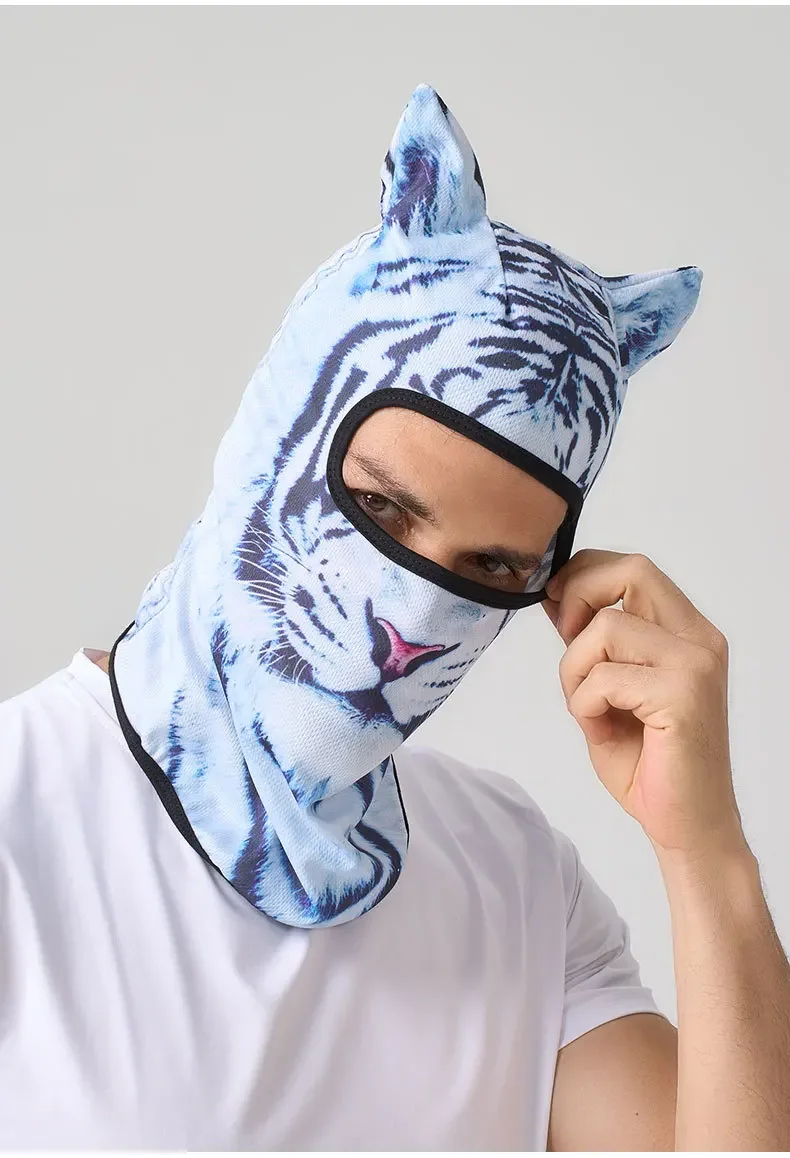 3D Cat Animal Balaclava with Ears, Funny Ski Mask Beanie for Men Women, Music Festival Rave Halloween Party Gifts