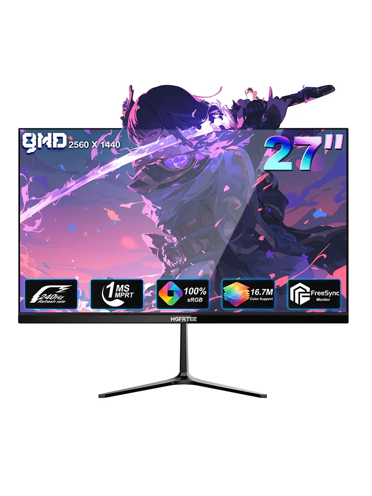 Hgfrtee 27 Zoll 240Hz QHD Gaming-Monitor 1Ms, Hochauflösender Bildschirm, HDR10 Adaptive Sync, PC-Display für Gamer mit HDMI 2.1 DP 1.4