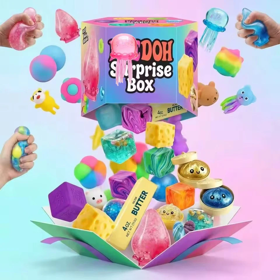 2026 Ne EDoh Surprise Box - Assorted Stress Relief Squeeze Toys, Food & Animal Shaped Squishy Balls, Anxiety Relief Sensory Fidg