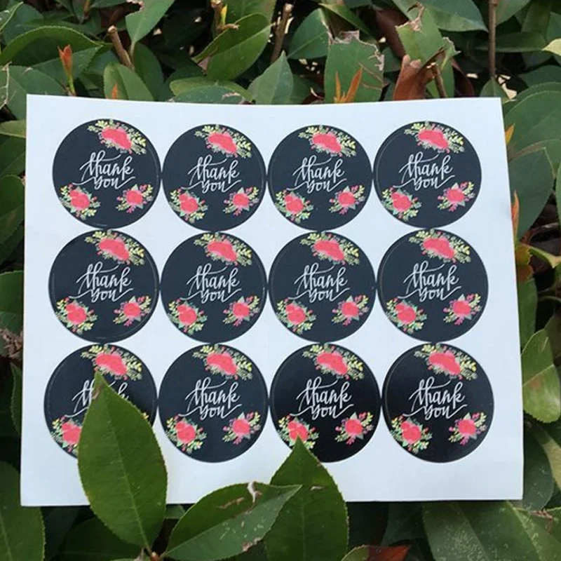 120 Pcs/lot Seal Stickers  Black Flower Thank you Circular label for Gifts Baking Packaging for Cake Cookie Box Diary Stickers