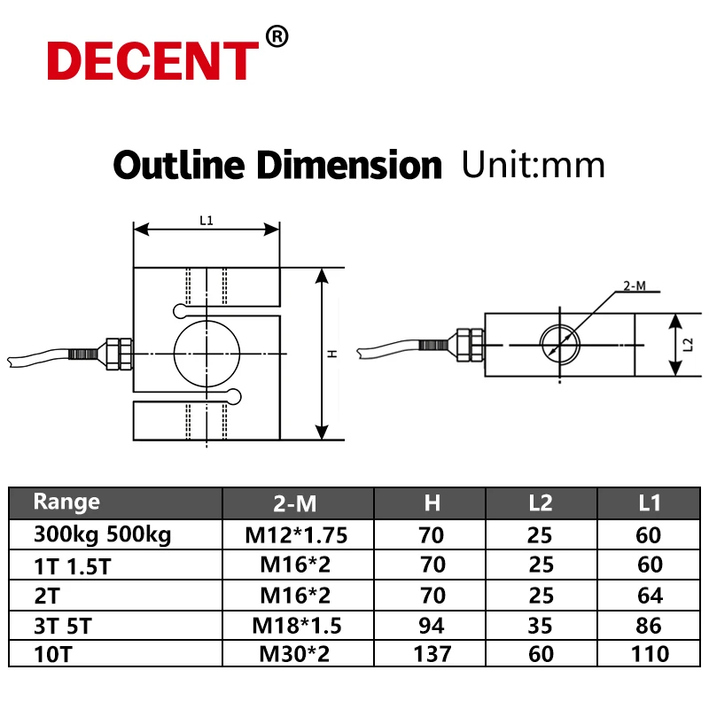 10 ton DYLY-104  500kg 1000kg 5T 2T Tensile and compression Measure S type Load cell Force Sensor