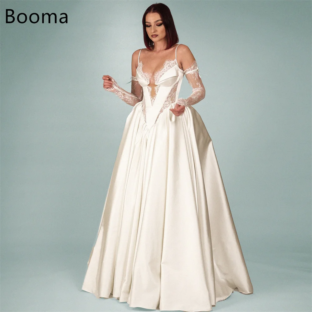 

Booma A-Line Spaghetti Strap Lace Classic Wedding Dresses Flowers Sleeveless Simple Brides Gown Custom Made 2025