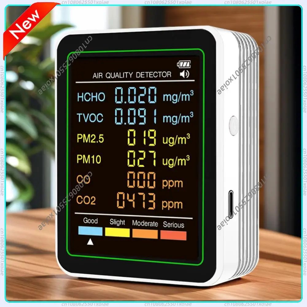 6 In 1 PM2.5 PM10 HCHO TVOC CO CO2 Air Quality Detector CO CO2 Formaldehyde Monitor Home Office Air Quality Tester