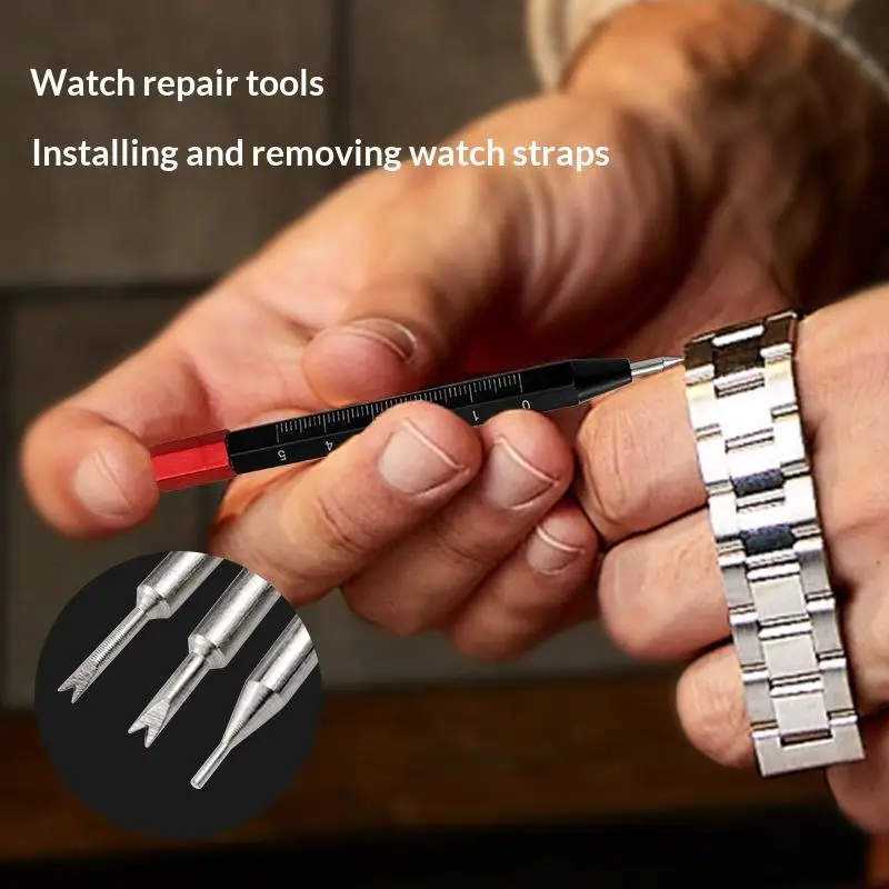 Lightweight Spring Bar Watch Repair Tool Aluminum Handle Clear Scale High Precision Tip for Outdoor Use