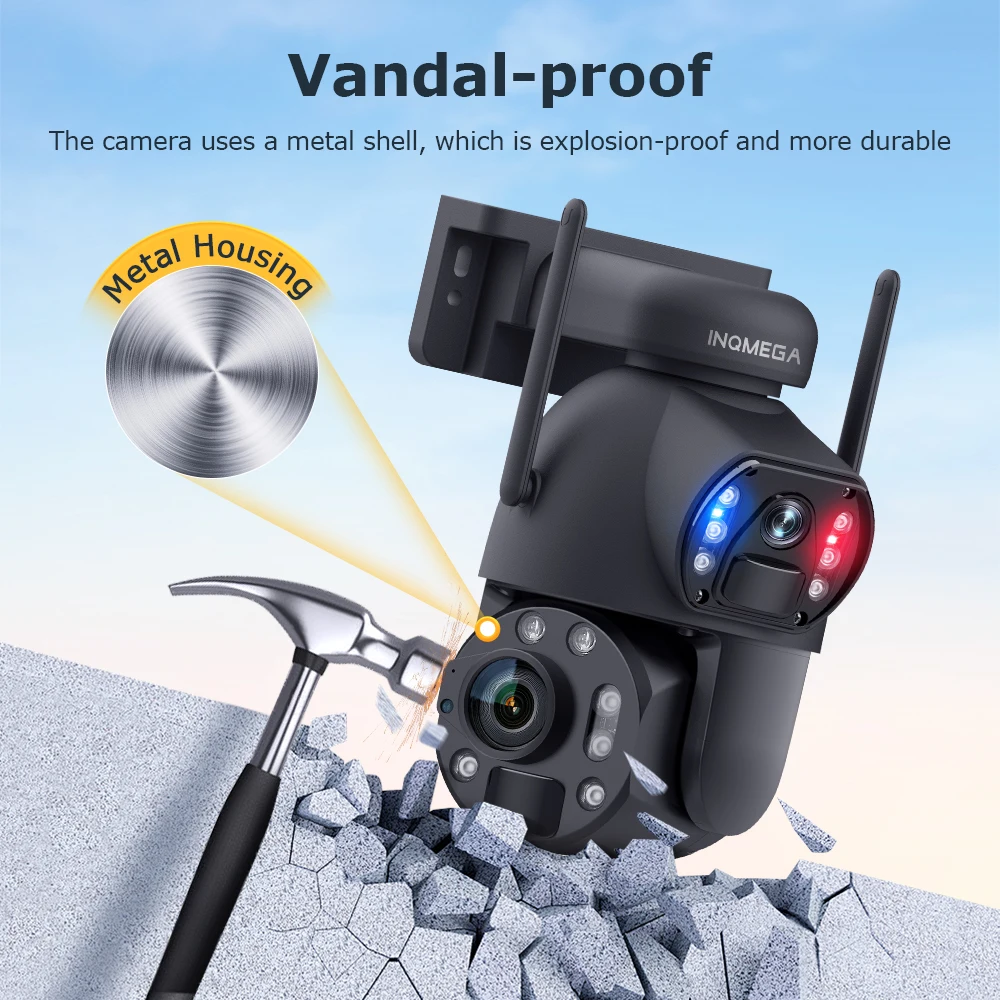INQMEGA Solar Camera 4G Sim 5K 6MP 36X Zoom Dual Lens Recording Humanoid Tracking Outdoor WIFI Camera Metal Waterproof
