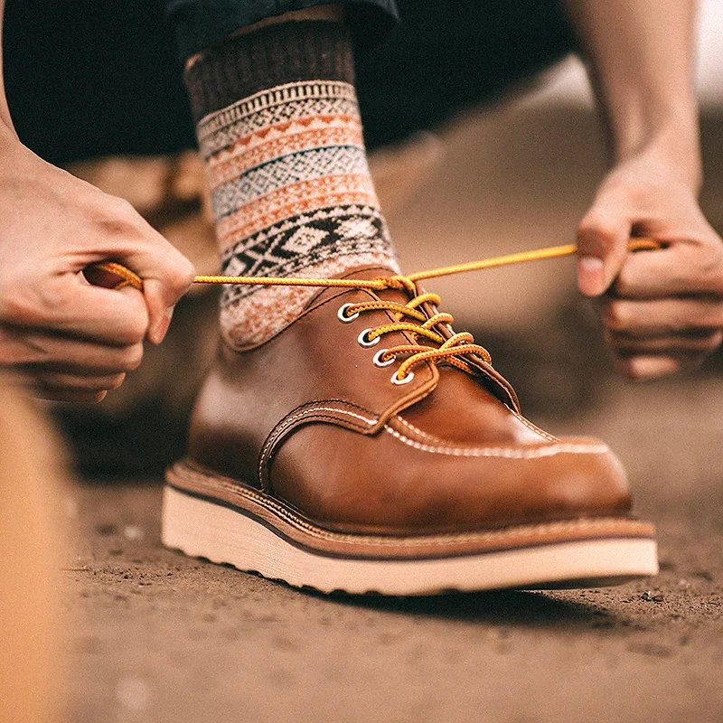 Luxury Brand Vintage Men Casual Shoes Quality Ankle Boots Cow Leather Tooling Autumn  Motorcycle Shoes for Men Boots
