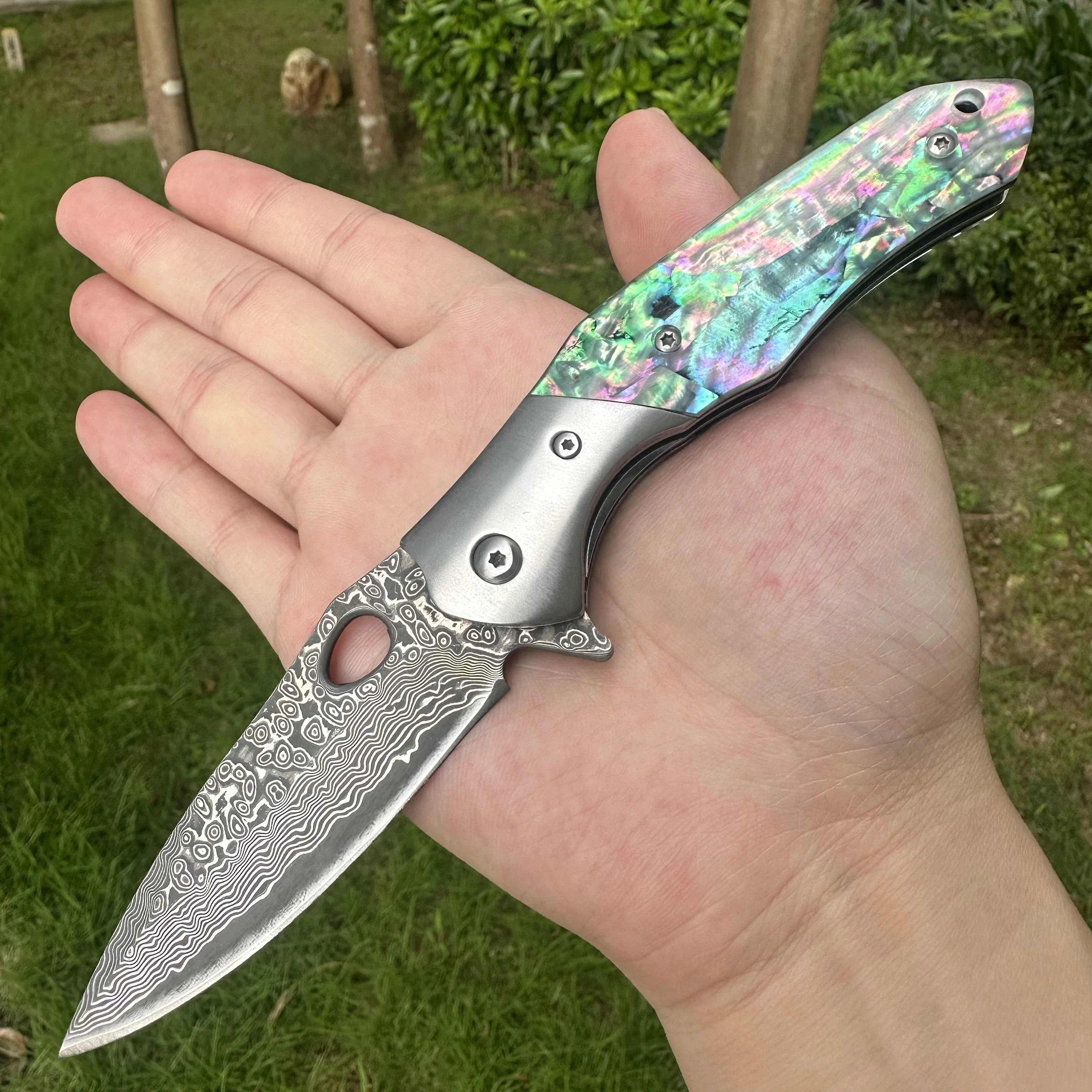 

Steel Rose FM031 Handmade VG10 Damascus Pocket Knife Abalone Shell Handle Smooth Ball Beaing Premium Quality Outdoor Men Gift