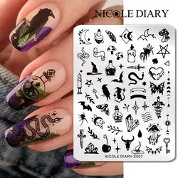 NICOLE DIARY Halloween Stamp For Nails Mushrooms Ghost Skull Spider Web Plates For Stamping Nails Graffiti Stamping Mold Manicur
