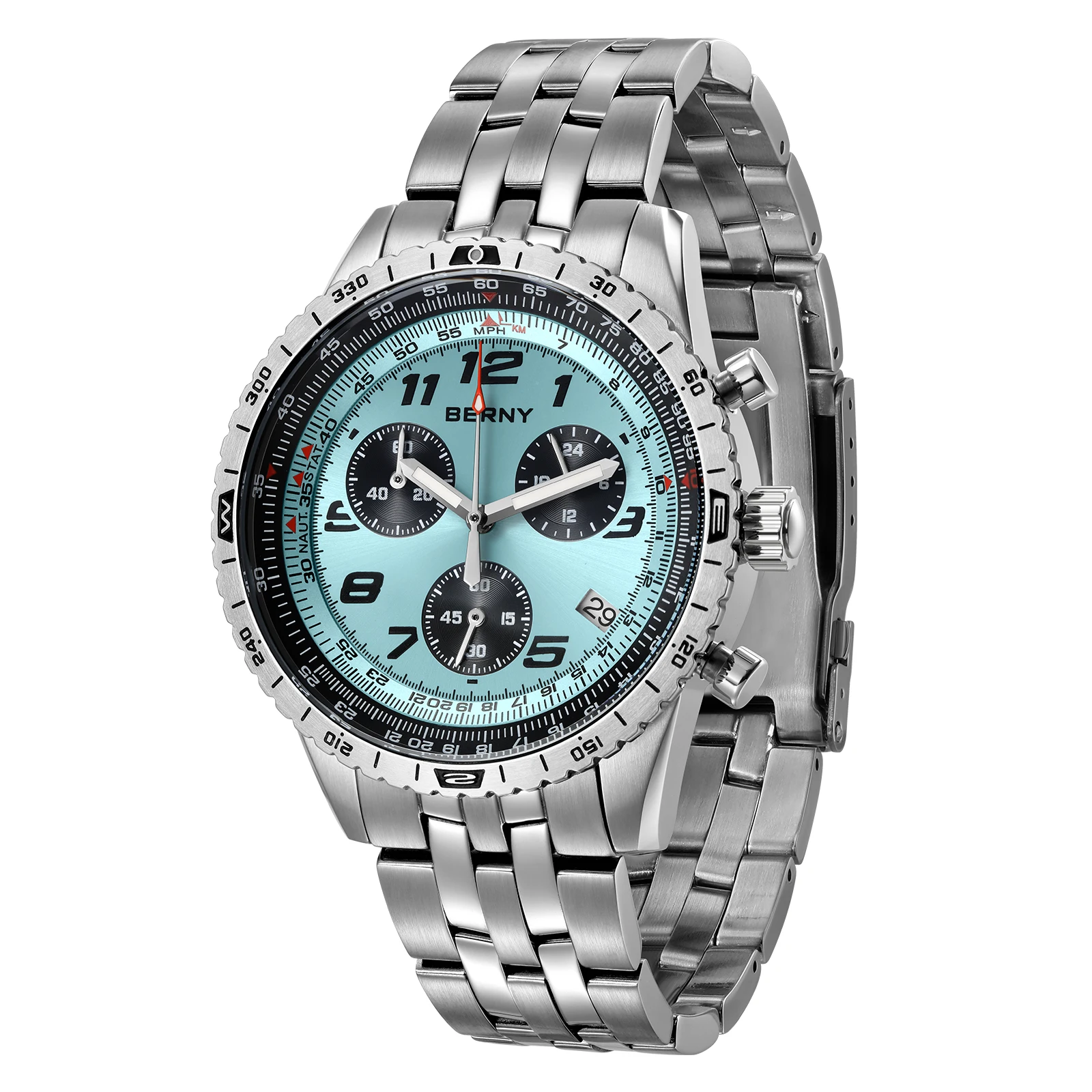 

BERNY Men's Pilot Watch Luminous Quartz multi-function dial Quartz Precision scale aviation watch Sapphire Stainless steel Watch