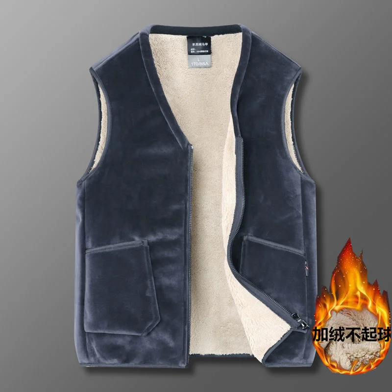 2022 New Men Vests Lamb's Wool Warm Thicken Fashion Solid Wild Sleeveless Waistcoat Loose Male Coat Inside Casual Heated Jacket