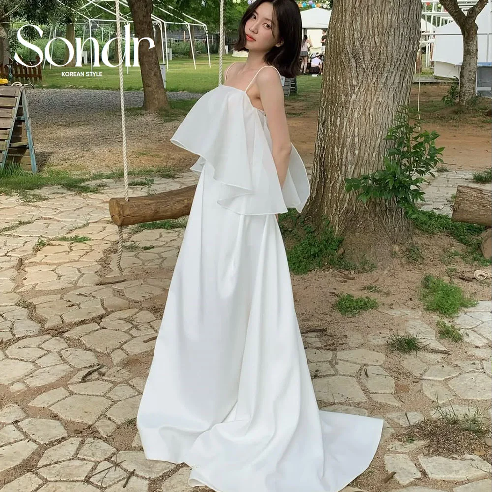 Sondr Spaghetti Straps Ruffled Korean Wedding Dresses Simple Elegant Japanese Wedding Photo Shoot Gown Customized Party Dresses